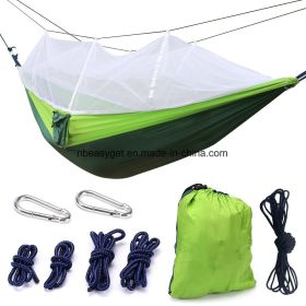 Double Camping Hammock with Mosquito Net Nylon Fabric Hammock for Beach, Traveling, Hiking, Mountain, Adventure, Outdoor Jungle - Green