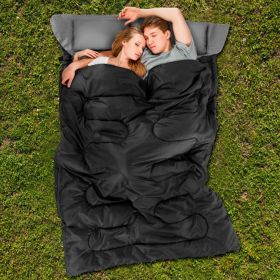 2 Person Waterproof Sleeping Bag with 2 Pillows - Black