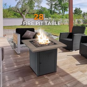 28" Square 48000 BTU Outdoor Propane Gas Fire Pit Table, Quick Auto Ignition, Faux Wood Table Top with Lid, Lava Rocks - 28 Inch