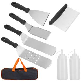 7Pcs Griddle Accessories Kit Stainless Steel BBQ Grilling Utensil Tools Outdoor Barbecue Griddle Spatulas Set