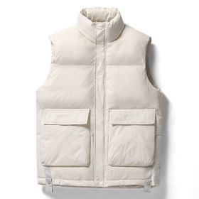 Down vest in autumn and winter; women and men's Korean version; trend; white duck down jacket; vest; jacket (Color: Khaki, size: M)