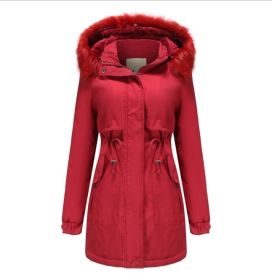 Hooded Warm Thicken Fleece Lined Long Coats (Color: Red, size: S)