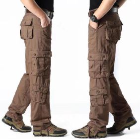 Men's Work Cargo Pants Relaxed Fit Trousers with Multi Pockets (Color: Coffee, size: 29)