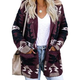 Open Front Sweater Christmas Print Knit Cardigan (Color: Purple, size: L)