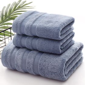 Linen Bath Towel Set 3 Pieces Soft and Absorbent;  Premium Quality 100% Cotton 1 Bath Towel 1 Hand Towel 1 Washcloth (Color: Blue)